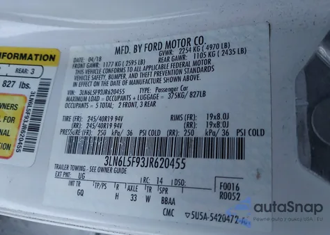 2018 Lincoln Mkz Reserve from USA, damaged, VIN 3LN6L5F93JR620455